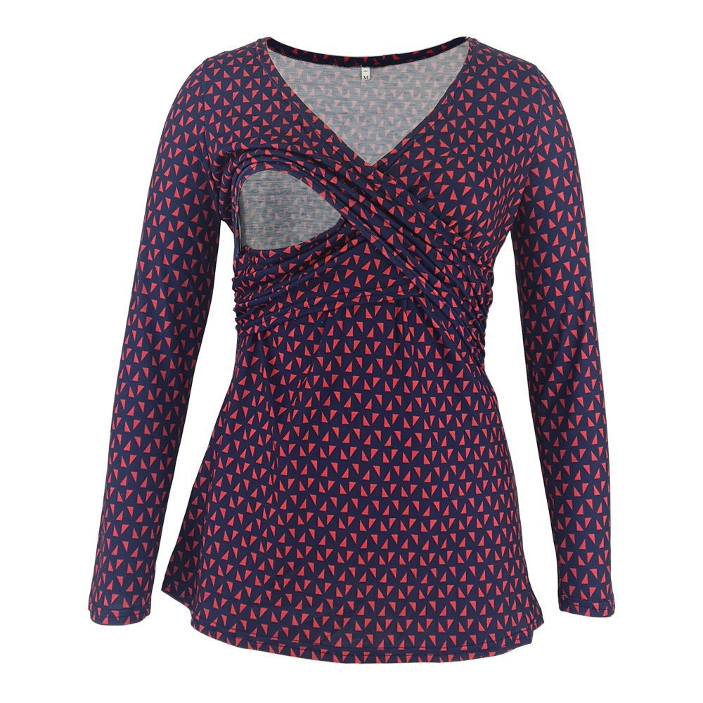 Deep V-neck print long sleeves